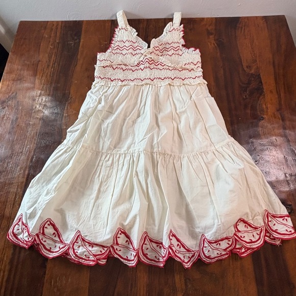 Zara Other - Zara Kids Girls White Red Watermelon Embroidered Smocked Tiered Dress 13-14Y NWT